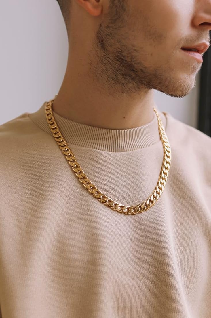 Hop, Men's Flat Link Chain Necklace, 18K gold plated