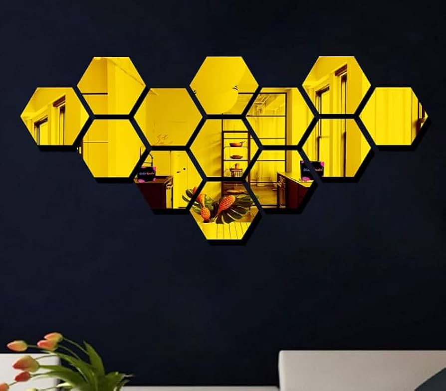 3D Acrylic Hexagon Mirror Wall Stickers(Set of 12)